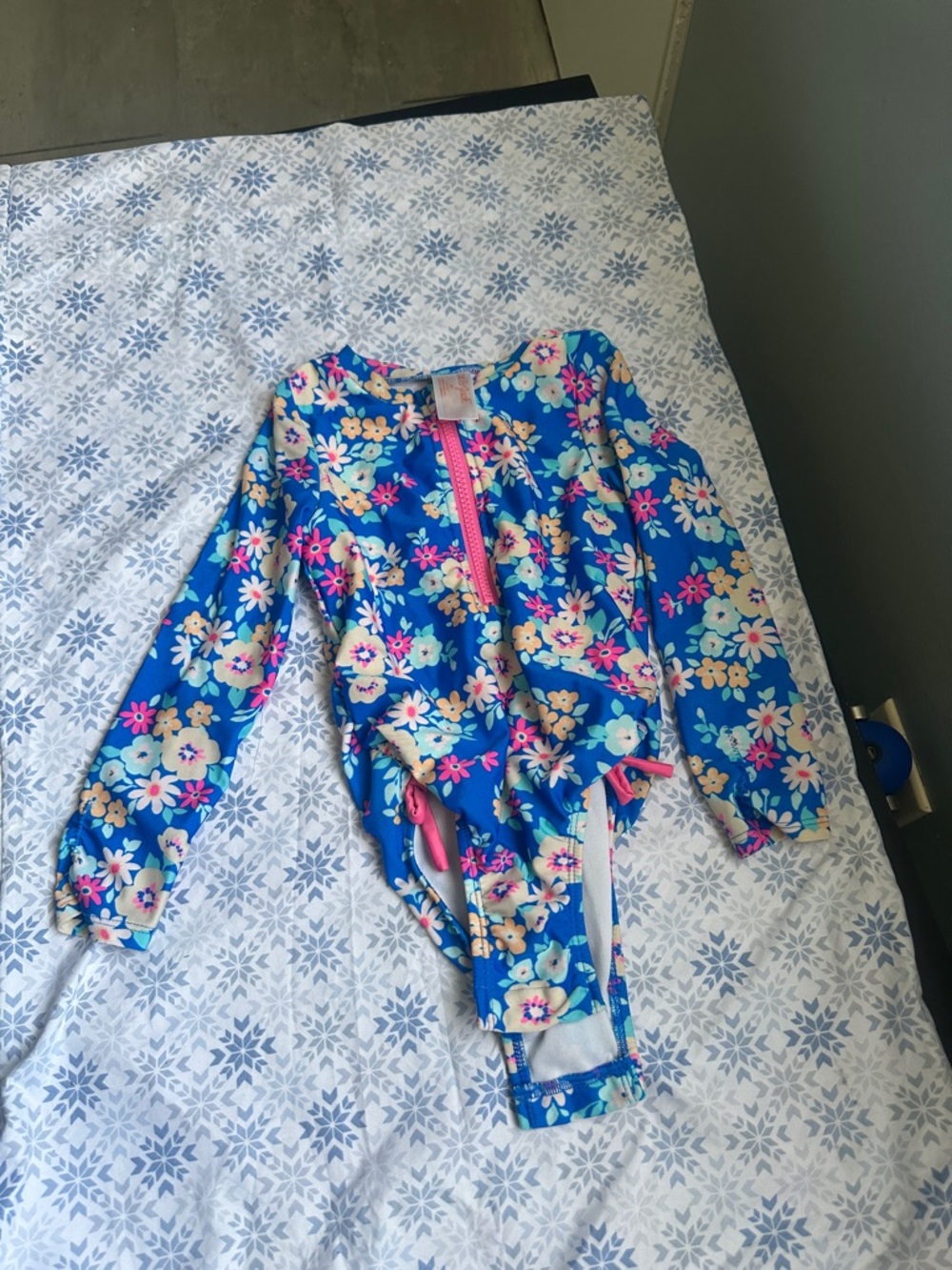 Cat & Jack Blue Floral Long-Sleeve Kids One-Piece Swimsuit